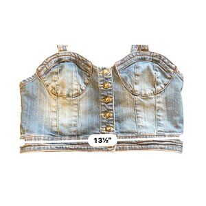 Y2K Denim Bustier rhinestone Buttons Adjustable Straps corset top